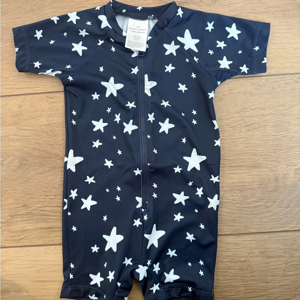 Hanna Andersson Navy and White Star Kids Swim One Piece